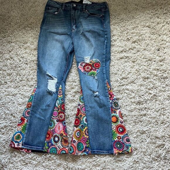 True Craft Up cycled Flare Jeans 70's Inspired Bellbottom One of a Kind Women’s - Picture 1 of 16